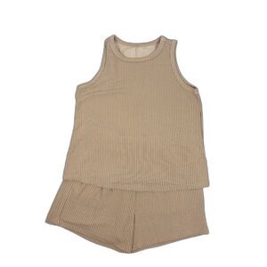 Women’s Tan 2-Piece Ribbed Set: Tank Top and Shorts Size S